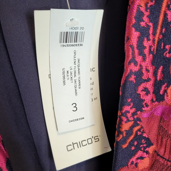 Chicos Red Jacquard Floral Jacket Size 3, NWT - Picture 3 of 7